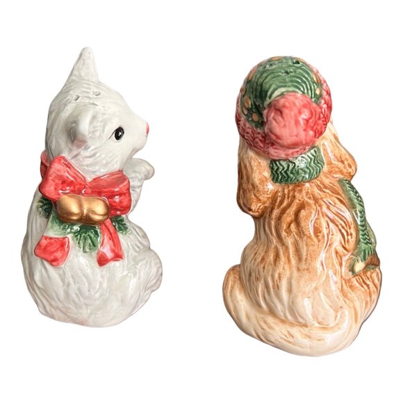Fitz and Floyd Christmas Dog Cat Salt and Pepper Set - Picture 2 of 7